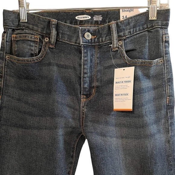 Old Navy Straight Built in Tough Built in Flex Denim Blue Jeans Boys 14 - Picture 3 of 3